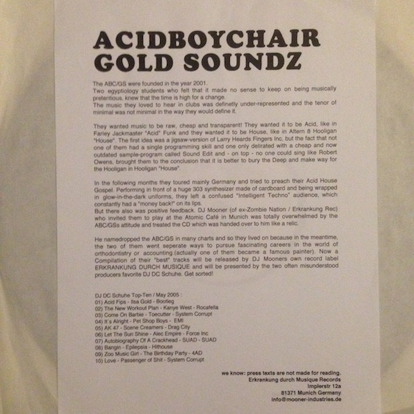 Acidboychair - Gold Soundz | Erkrankung Durch Musique (ED 11 10 16) - 2 Acidboychair - Gold Soundz | Erkrankung Durch Musique (ED 11 10 16) - 2