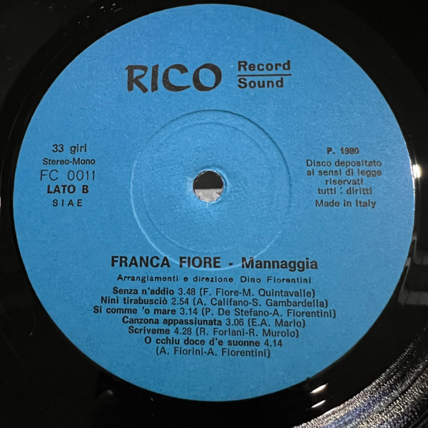 Franca Fiore - Mannaggia | Rico Record Sound (FC 0011) - 2 Franca Fiore - Mannaggia | Rico Record Sound (FC 0011) - 2