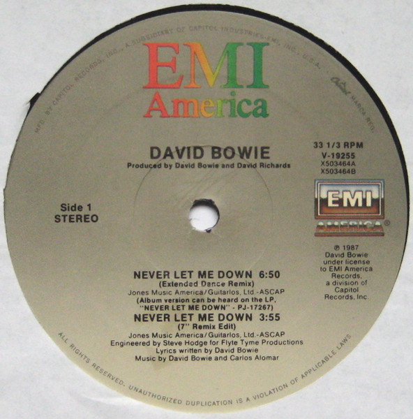 David Bowie - Never Let Me Down (Extended Dance Remix) | EMI America (V-19255) - 3 David Bowie - Never Let Me Down (Extended Dance Remix) | EMI America (V-19255) - 3