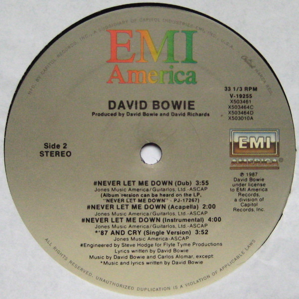 David Bowie - Never Let Me Down (Extended Dance Remix) | EMI America (V-19255) - 4 David Bowie - Never Let Me Down (Extended Dance Remix) | EMI America (V-19255) - 4