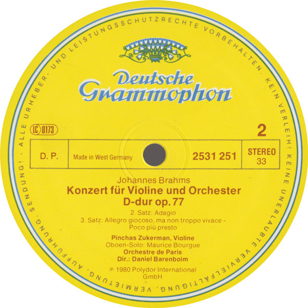 Johannes Brahms - Pinchas Zukerman · Orchestre De Paris · Daniel Barenboim - Violinkonzert · Violin Concerto | Deutsche Grammophon (2531 251) - 4