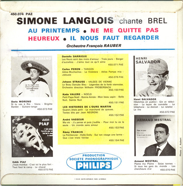 Simone Langlois - Chante Brel | Pergola (450.074 PAE) - 2