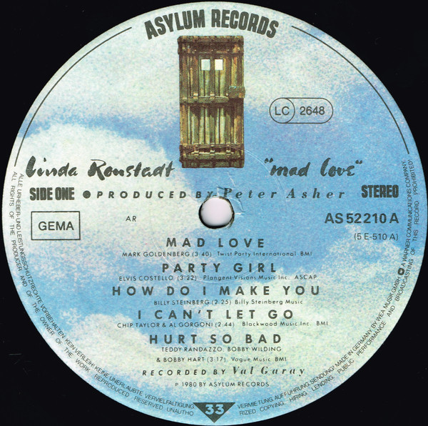Linda Ronstadt - Mad Love | Asylum Records (AS 52 210)