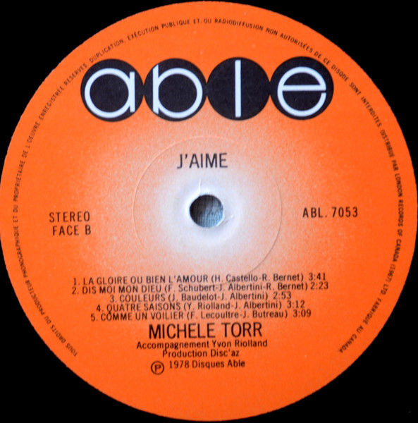 Michèle Torr - J'aime | Able (ABL-7053) - 4