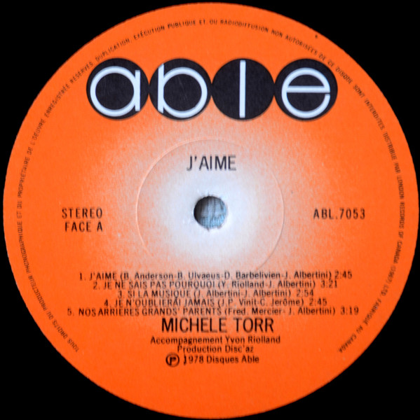 Michèle Torr - J'aime | Able (ABL-7053) - 3