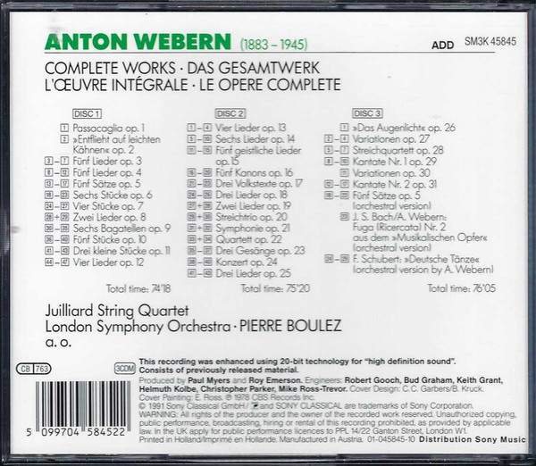 Anton Webern - Pierre Boulez - Complete Works Opp. 1-31 = Das Gesamtwerk = L'Œuvre Intégrale | Sony Classical (SM3K 45845) - 2 Anton Webern - Pierre Boulez - Complete Works Opp. 1-31 = Das Gesamtwerk = L'Œuvre Intégrale | Sony Classical (SM3K 45845) - 2