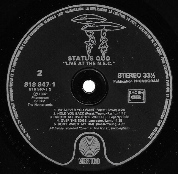 Status Quo - Live At The N.E.C. | Vertigo (818 947-1) - 3