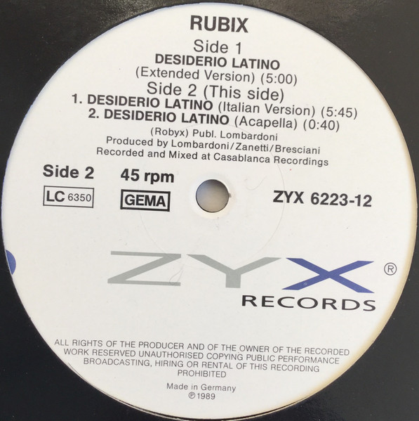 Rubix - Desiderio Latino | ZYX Records (ZYX 6223-12) - 2