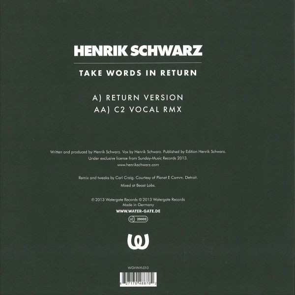 Henrik Schwarz - Take Words In Return | Watergate Records (WGVINYL010) - 2