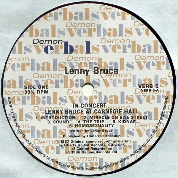 Lenny Bruce - In Concert At Carnegie Hall | Demon Verbals (VERB 5) - 3 Lenny Bruce - In Concert At Carnegie Hall | Demon Verbals (VERB 5) - 3