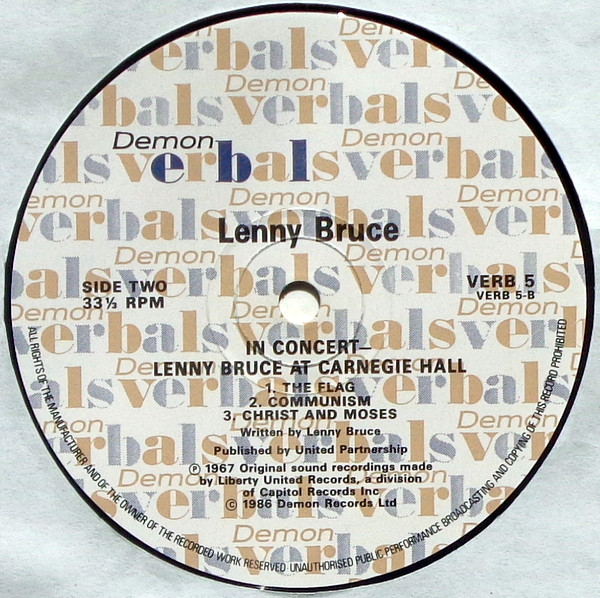Lenny Bruce - In Concert At Carnegie Hall | Demon Verbals (VERB 5) - 4 Lenny Bruce - In Concert At Carnegie Hall | Demon Verbals (VERB 5) - 4