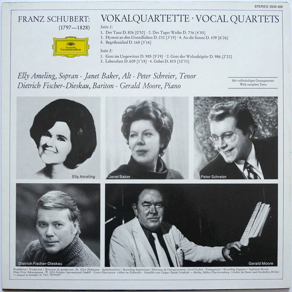 Franz Schubert - Elly Ameling • Janet Baker • Peter Schreier • Dietrich Fischer-Dieskau , Gerald Moore - Vokalquartette • Vocal Quartets | Deutsche Grammophon (2530 409) - 2