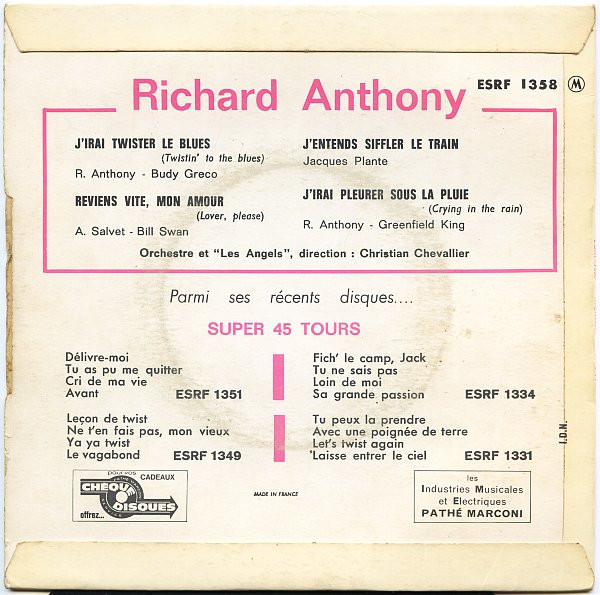 Richard Anthony - J'irai Twister Le Blues | Columbia (ESRF 1358) - 2