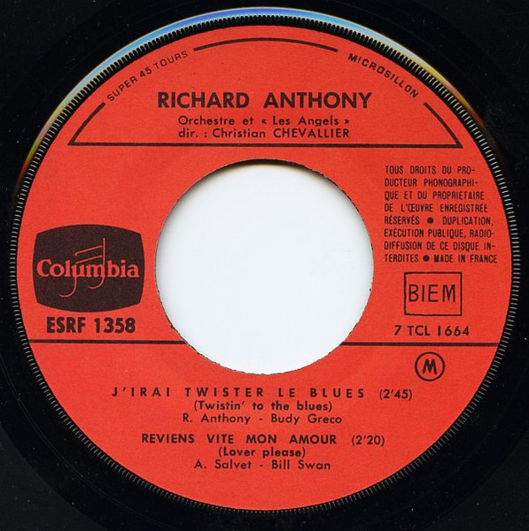 Richard Anthony - J'irai Twister Le Blues | Columbia (ESRF 1358) - 3