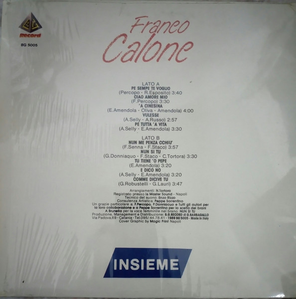 Franco Calone - Insieme | BG Record (BG 5005) - 2