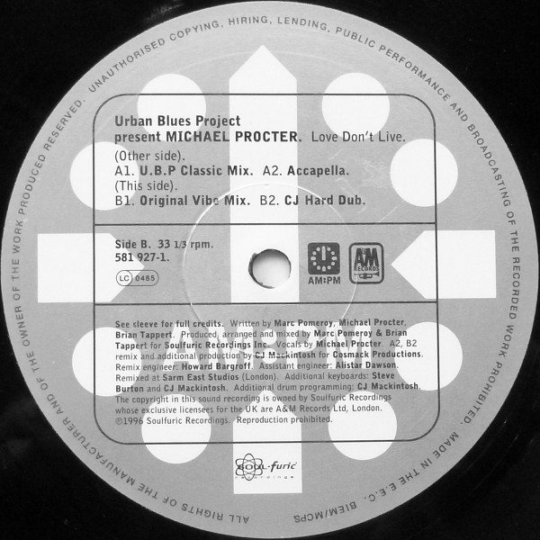 Urban Blues Project Present Michael Procter - Love Don't Live (Jazz 'N' Groove / CJ Mackintosh / Tommy Musto Mixes) | AM:PM (581 927-1) - 4