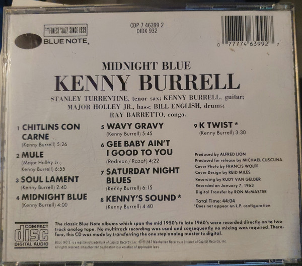 Kenny Burrell - Midnight Blue | Blue Note (CDP 7 46399 2) - 2