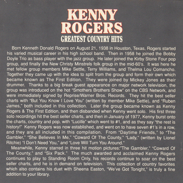 Kenny Rogers - Greatest Country Hits | Curb Records/Capitol Nashville (D2-77358) - 3