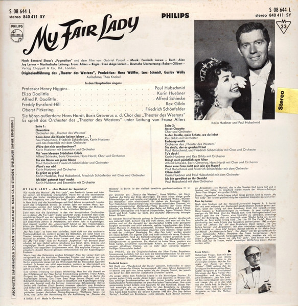 Karin Hübner , Paul Hubschmid , Alfred Schieske , Friedrich Schoenfelder , Rex Gildo - My Fair Lady | Philips (840 411 SY) - 2 Karin Hübner , Paul Hubschmid , Alfred Schieske , Friedrich Schoenfelder , Rex Gildo - My Fair Lady | Philips (840 411 SY) - 2