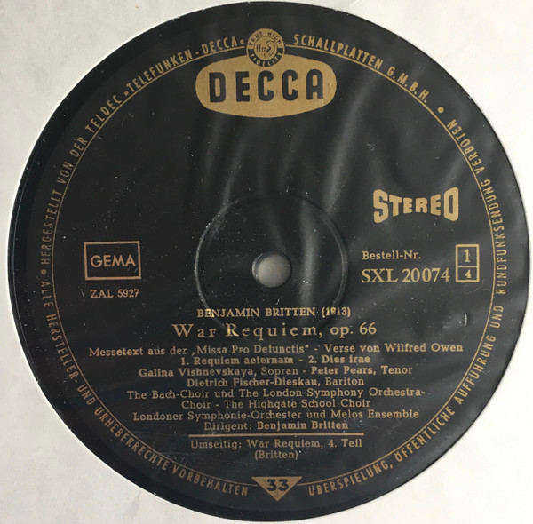 Benjamin Britten - Galina Vishnevskaya , Peter Pears , Dietrich Fischer-Dieskau - War Requiem | Decca (SXL 20074 / 75) - 3