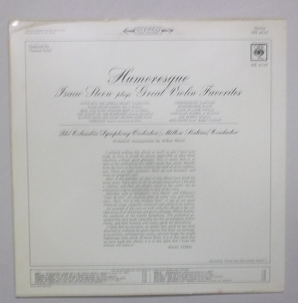 Isaac Stern - Humoresque (Isaac Stern Plays Great Violin Favorites) | CBS (MS 6825) - 2 Isaac Stern - Humoresque (Isaac Stern Plays Great Violin Favorites) | CBS (MS 6825) - 2