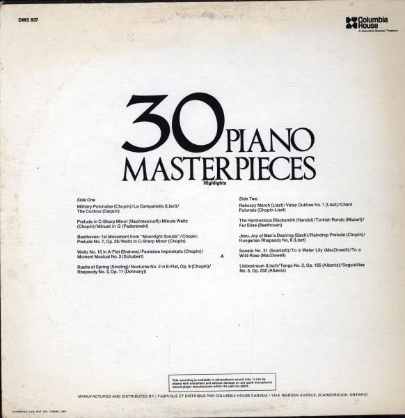 Various - 30 Piano Masterpieces | Columbia Musical Treasuries (DMS 837) - 2 Various - 30 Piano Masterpieces | Columbia Musical Treasuries (DMS 837) - 2