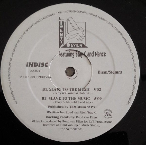 Twenty 4 Seven Featuring Stay-C And Nance - Slave To The Music | Indisc (2000211) - 4 Twenty 4 Seven Featuring Stay-C And Nance - Slave To The Music | Indisc (2000211) - 4