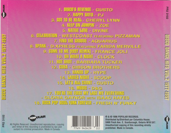 Various - Disco Dance Hits Volume 2 1977-1997 | Popular Records (CPR2 3102) - 3