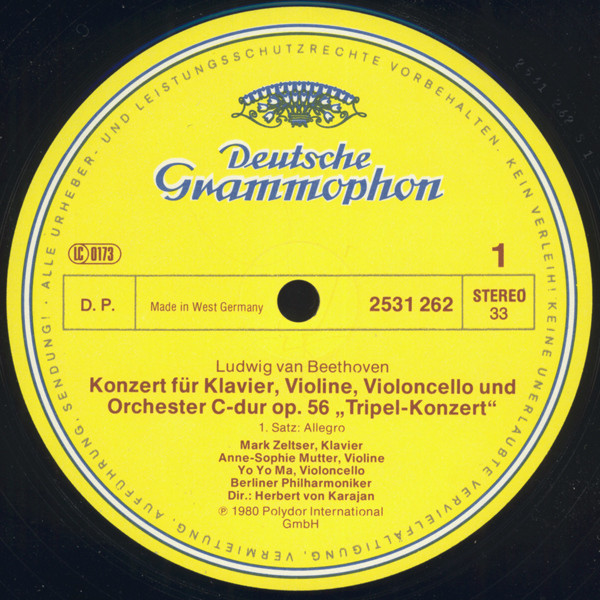 Ludwig van Beethoven , Anne-Sophie Mutter ∙ Mark Zeltser ∙ Yo-Yo Ma , Berliner Philharmoniker ∙ Herbert von Karajan - Tripelkonzert = Triple Concerto | Deutsche Grammophon (2531 262) - 3 Ludwig van Beethoven , Anne-Sophie Mutter ∙ Mark Zeltser ∙ Yo-Yo Ma , Berliner Philharmoniker ∙ Herbert von Karajan - Tripelkonzert = Triple Concerto | Deutsche Grammophon (2531 262) - 3