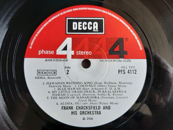 Frank Chacksfield & His Orchestra - Hawaii | Decca (PFS 4112) - 4 Frank Chacksfield & His Orchestra - Hawaii | Decca (PFS 4112) - 4