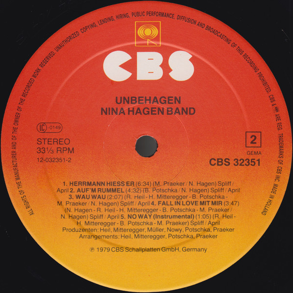 Nina Hagen Band - Unbehagen | CBS (CBS 32351) - 4