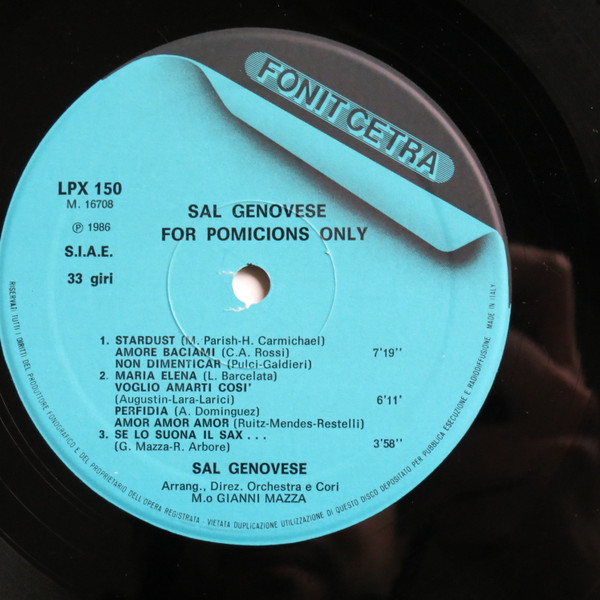 Sal Genovese - For Pomicions Only | Fonit Cetra (LPX 150) - 4