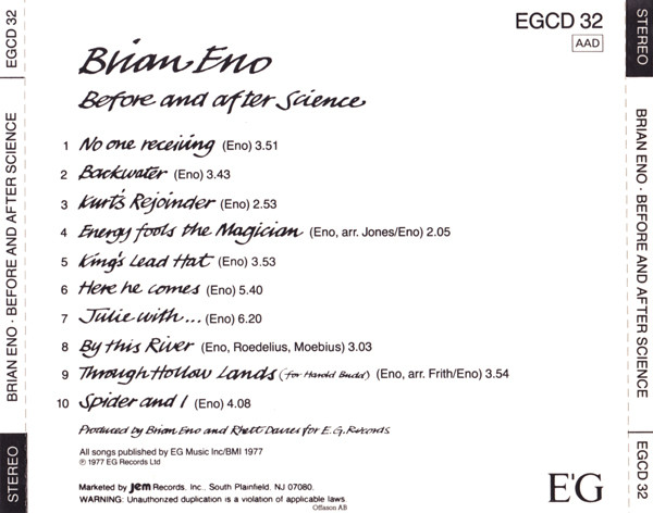 Brian Eno - Before And After Science | EG (EGCD 32) - 2