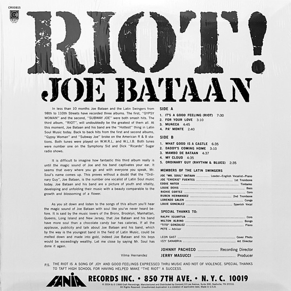 Joe Bataan - Riot! | Fania Records (CR00815) - 2