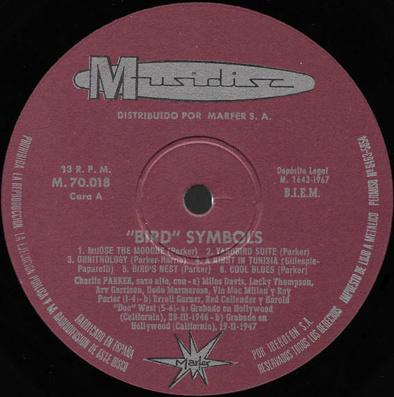Charlie Parker - "Bird" Symbols | Musidisc (M. 70-018) - 3 Charlie Parker - "Bird" Symbols | Musidisc (M. 70-018) - 3