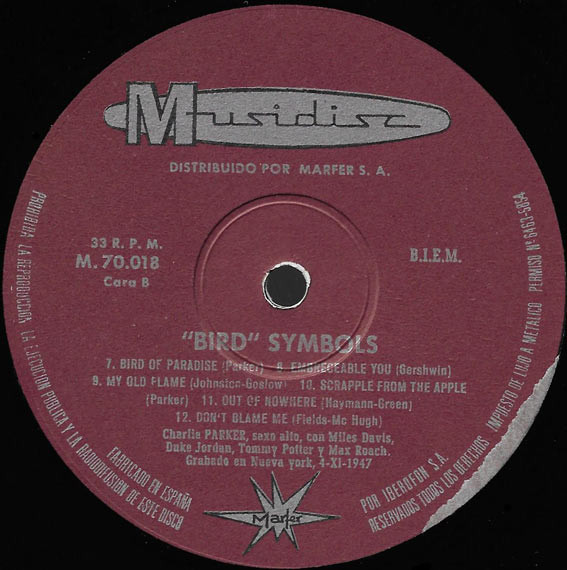 Charlie Parker - "Bird" Symbols | Musidisc (M. 70-018) - 4 Charlie Parker - "Bird" Symbols | Musidisc (M. 70-018) - 4