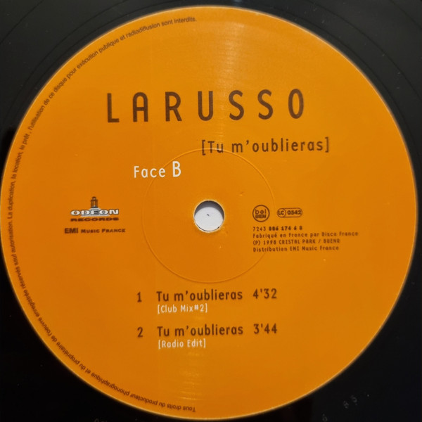 Larusso - Tu M'oublieras | EMI (7243 886 174 6 8) - 3
