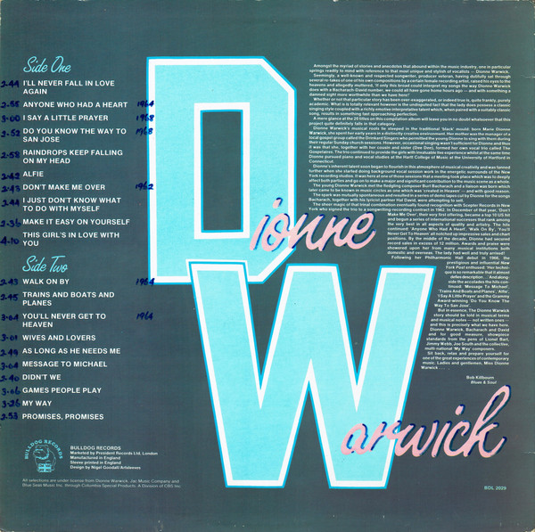 Dionne Warwick - 20 Golden Pieces Of Dionne Warwick | Bulldog Records (BDL 2029) - 2 Dionne Warwick - 20 Golden Pieces Of Dionne Warwick | Bulldog Records (BDL 2029) - 2