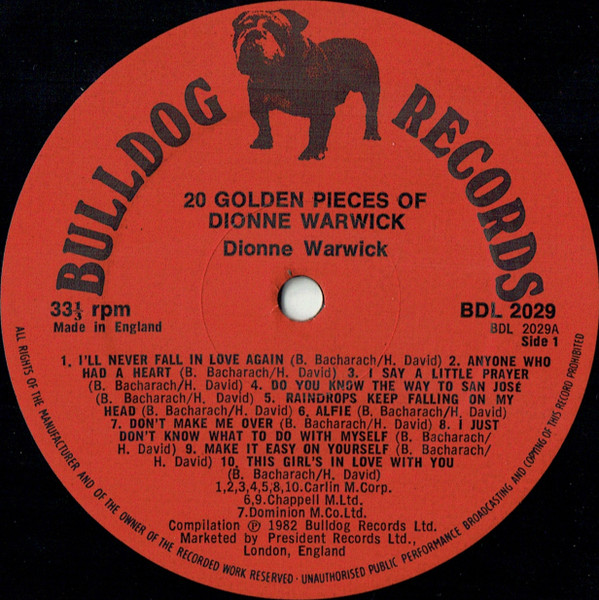 Dionne Warwick - 20 Golden Pieces Of Dionne Warwick | Bulldog Records (BDL 2029) - 3 Dionne Warwick - 20 Golden Pieces Of Dionne Warwick | Bulldog Records (BDL 2029) - 3