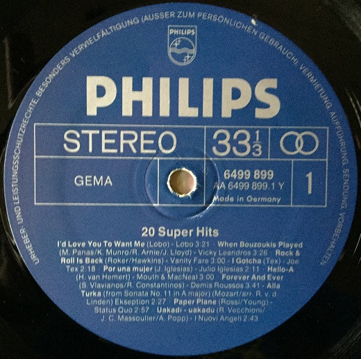 Various - 20 Super Hits | Philips (6499 899) - 3