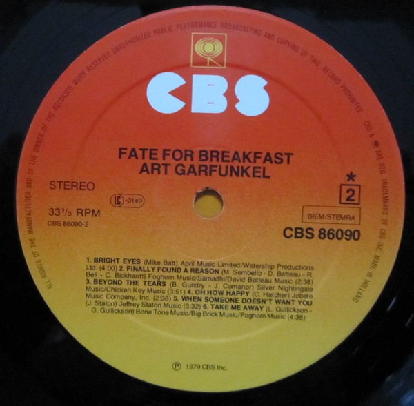 Art Garfunkel - Fate For Breakfast | CBS (CBS 86090) - 4