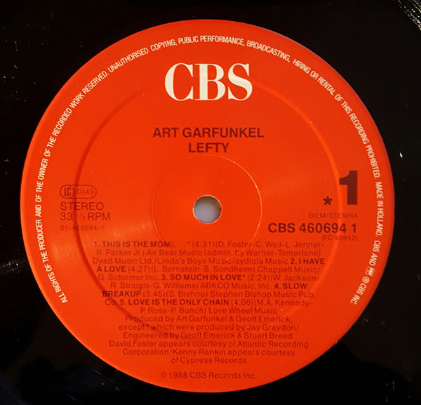 Art Garfunkel - Lefty | CBS (CBS 460694 1) - 4
