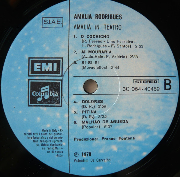 Amália Rodrigues - Amália In Teatro | EMI (3C 064-40469) - 3