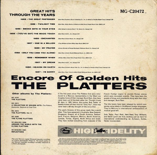 The Platters - Encore Of Golden Hits | Mercury (MG-C20472) - 2 The Platters - Encore Of Golden Hits | Mercury (MG-C20472) - 2