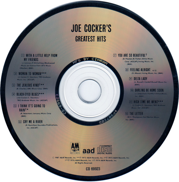Joe Cocker - Joe Cocker's Greatest Hits | A&M Records (CD 69923) - 3 Joe Cocker - Joe Cocker's Greatest Hits | A&M Records (CD 69923) - 3