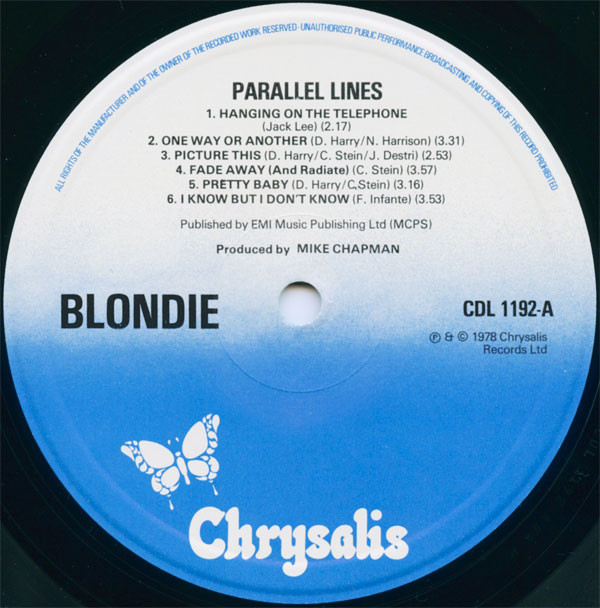 Blondie - Parallel Lines | Chrysalis (CDL 1192) - 3