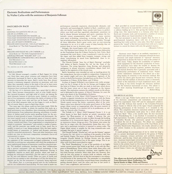Walter Carlos - Switched-On Bach | Columbia Masterworks (MS 7194) - 2 Walter Carlos - Switched-On Bach | Columbia Masterworks (MS 7194) - 2