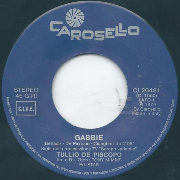 Tullio De Piscopo - Gabbie / Drum Dream | Carosello (CI 20481) - 3
