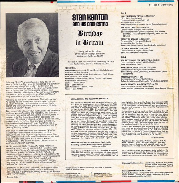 Stan Kenton And His Orchestra - Birthday In Britain | Creative World (ST 1065) - 2