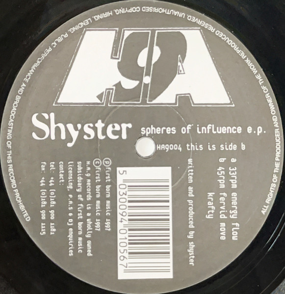 Shyster - Spheres Of Influence | H.A. 9 Records (HA9004)